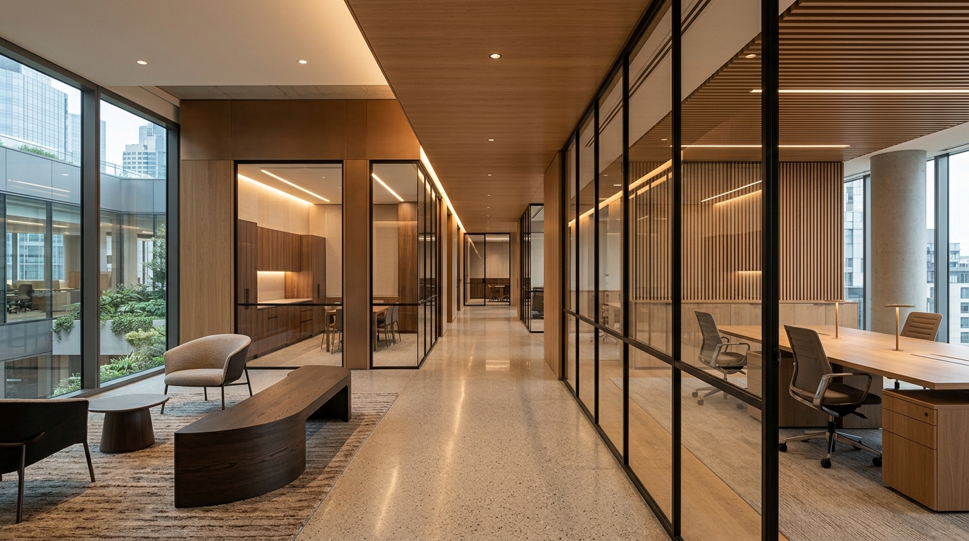 Ambiente corporativo contemporâneo representando relações de trabalho e Direito Trabalhista